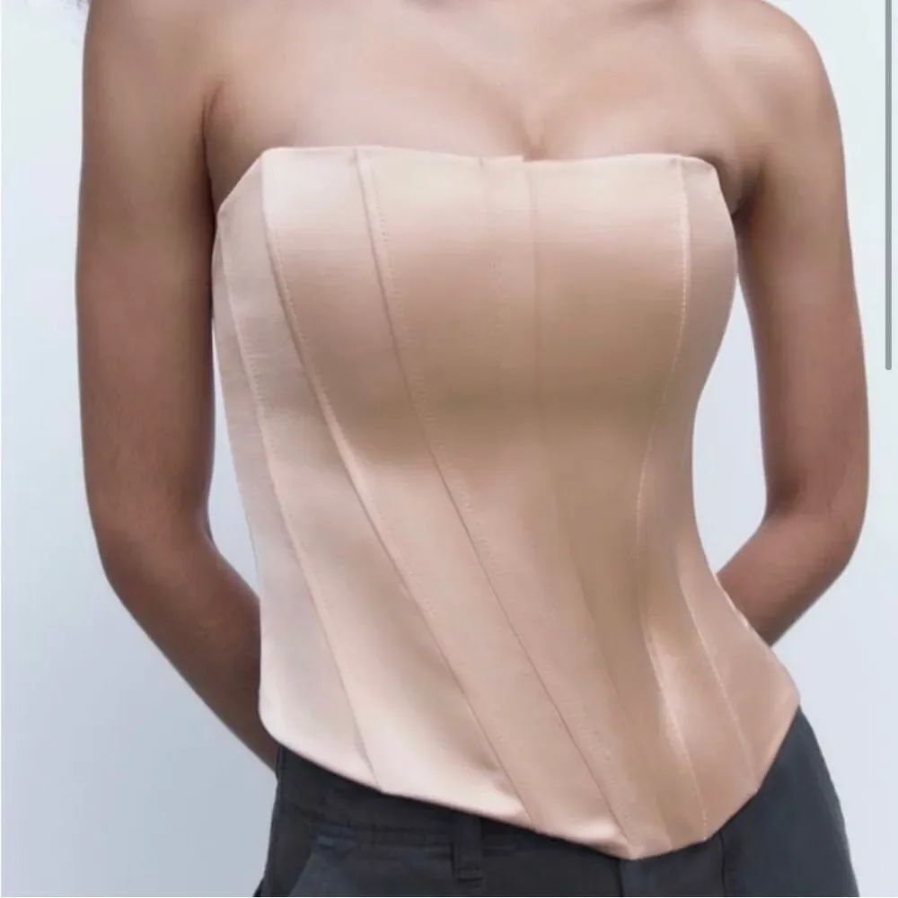 New Zara champagne satin effect corset top XS